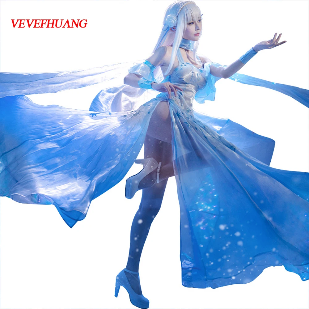 

VEVEFHUANG K Emilia Cosplay Anime Re:Life In A Different World From Zero Costume Ice Crystal Dress Woman Sexy Party Outfit